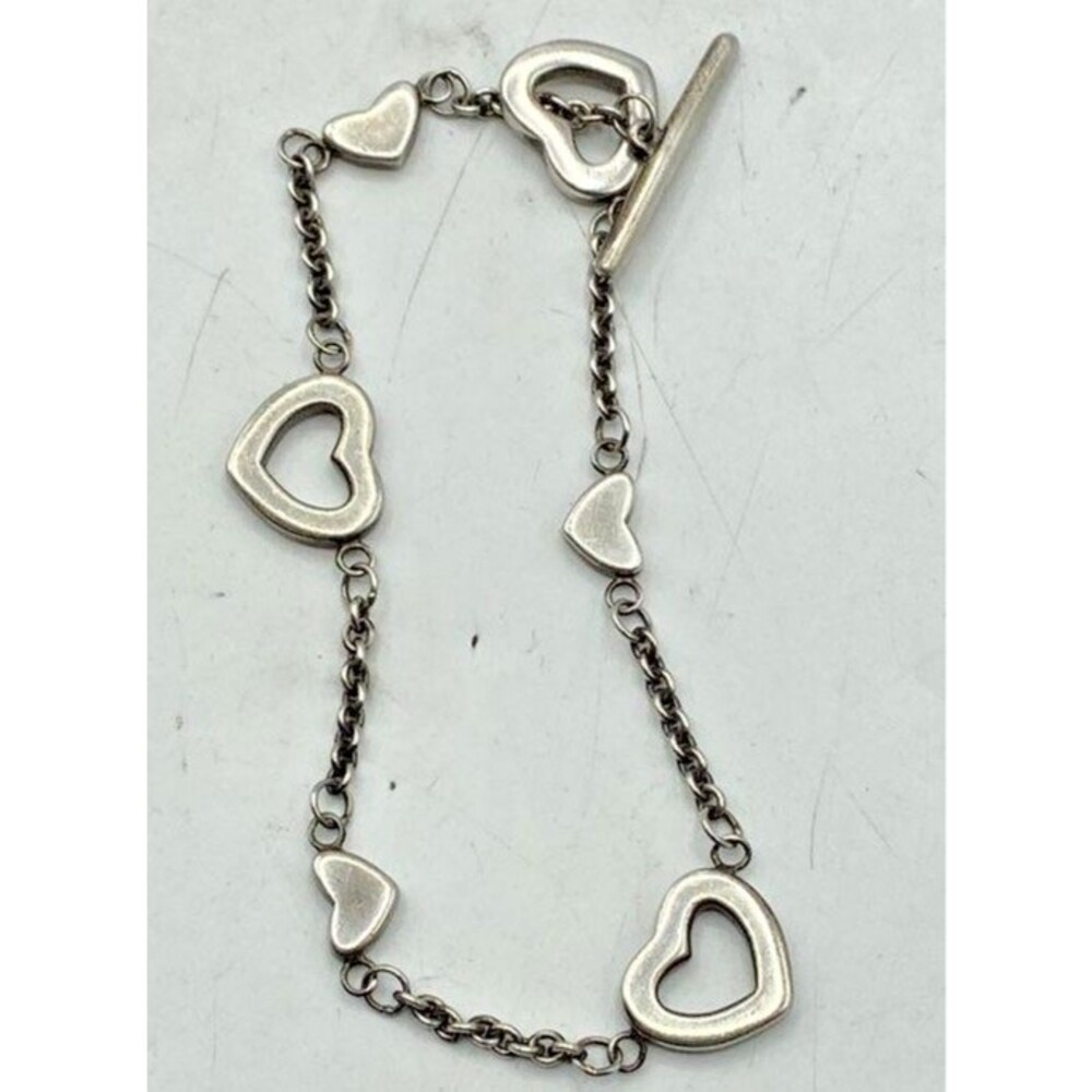 Tiffany & Co. 925 Sterling Silver Heart Link Toggle Bracelet Signed Authentic